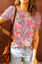 Load image into Gallery viewer, Multicolor Mix Floral Pattern Bubble Sleeve Blouse