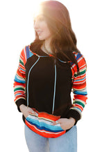 Load image into Gallery viewer, Multicolor Colorful Striped Patchwork Kangaroo Pocket Hoodie