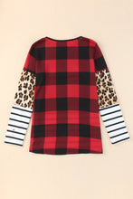 Load image into Gallery viewer, Plaid Print Leopard Splicing Striped Color Block Long Sleeve Top