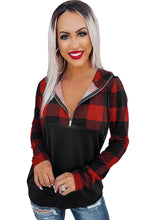 Load image into Gallery viewer, Contrast Buffalo Plaid Zip Pullover Hooded Top