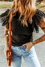 Load image into Gallery viewer, Dotty Mesh Ruffle Sleeve Ribbed Knit Top