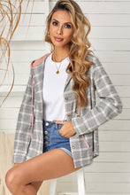 Load image into Gallery viewer, Khaki Drawstring Plaid Hooded Shacket