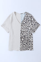 Load image into Gallery viewer, Khaki Contrast Leopard Color Block Blouse