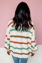 Load image into Gallery viewer, Beige Drop Shoulder Pocketed Stripe Sweater Cardigan