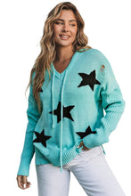 Load image into Gallery viewer, V Neck Star Pattern Hooded Sweater with Slits