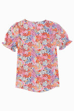 Load image into Gallery viewer, Multicolor Mix Floral Pattern Bubble Sleeve Blouse