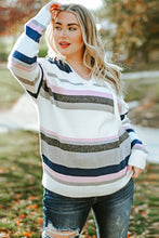 Load image into Gallery viewer, Stripe Plus Size Striped Hooded Knit Sweater
