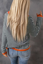 Load image into Gallery viewer, Contrast Trimmed Striped Drop Shoulder Sweater