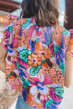 Load image into Gallery viewer, Multicolor Floral Print Flutter Sleeves Smocked Neck Blouse