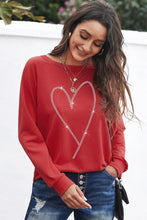 Load image into Gallery viewer, Rhinestone Heart Shaped Long Sleeve Sweatshirt