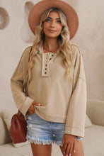 Load image into Gallery viewer, Khaki Casual Button Solid Patchwork Trim Hoodie