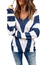 Load image into Gallery viewer, Striped Colorblock V Neck Knitted Sweater