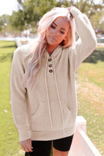 Load image into Gallery viewer, Waffle Knit Buttons Hooded Sweater with Pocket