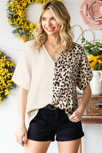 Load image into Gallery viewer, Khaki Contrast Leopard Color Block Blouse