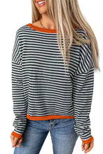 Load image into Gallery viewer, Contrast Trimmed Striped Drop Shoulder Sweater