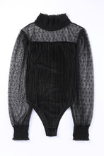 Load image into Gallery viewer, Sheer Dotty Long Sleeve Ribbed Velvet Bodysuit
