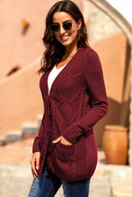 Load image into Gallery viewer, Burgundy Front Pocket and Buttons Closure Cardigan