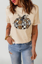 Load image into Gallery viewer, Khaki Thankful Pumpkin Plaid Print Crewneck Graphic Tee