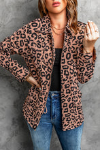 Load image into Gallery viewer, Lapel Collar Zipper Drawstring Leopard Coat