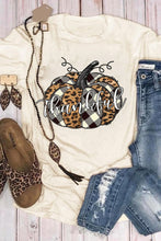Load image into Gallery viewer, Khaki Thankful Pumpkin Plaid Print Crewneck Graphic Tee