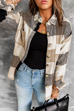 Load image into Gallery viewer, Khaki Plaid Color Block Buttoned Long Sleeve Jacket with Pocket