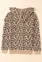 Load image into Gallery viewer, Khaki Leopard Knitted Drawstring Hooded Sweater