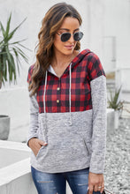 Load image into Gallery viewer, Plaid Splicing Pocketed Gray Hoodie