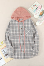 Load image into Gallery viewer, Khaki Drawstring Plaid Hooded Shacket