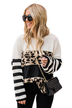 Load image into Gallery viewer, Slouchy Drop-shoulder Leopard Striped Colorblock Sweater