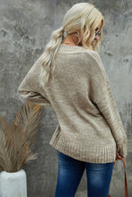 Load image into Gallery viewer, Khaki V neck Drop Shoulder Knitted Sweater