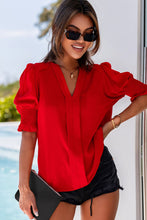 Load image into Gallery viewer, Solid Color Half Sleeve V Neck Blouse