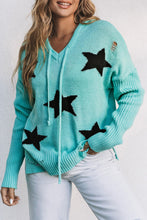 Load image into Gallery viewer, V Neck Star Pattern Hooded Sweater with Slits