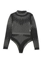 Load image into Gallery viewer, Rhinestone Sheer Mesh Long Sleeve Bodysuit