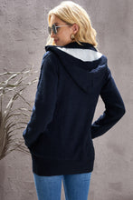 Load image into Gallery viewer, Navy Blue Long Sleeve Button-up Hooded Cardigans