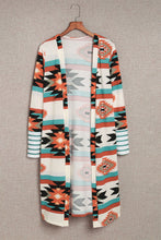 Load image into Gallery viewer, Multicolor Geometric Color Block Open Front Long Cardigan