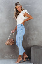 Load image into Gallery viewer, Beige Dotty Mesh Ruffle Sleeve Ribbed Knit Top