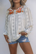 Load image into Gallery viewer, Beige Long Sleeve Embroidered Print Blouse