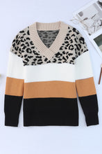 Load image into Gallery viewer, Khaki Leopard Color Block Long Sleeve Sweater