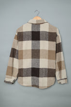 Load image into Gallery viewer, Khaki Plaid Color Block Buttoned Long Sleeve Jacket with Pocket