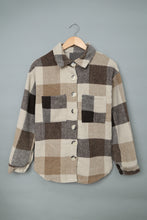 Load image into Gallery viewer, Khaki Plaid Color Block Buttoned Long Sleeve Jacket with Pocket