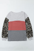 Load image into Gallery viewer, Wild Leopard Contrast Sleeve Colorblock Waffle Knit Top