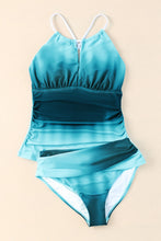 Load image into Gallery viewer, Oceanic Gradient Color Peekaboo Halter Tankini Swimsuit