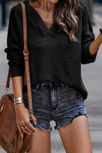 Load image into Gallery viewer, V Neck Ribbed Drop Shoulder Hooded Sweater