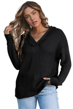 Load image into Gallery viewer, V Neck Ribbed Drop Shoulder Hooded Sweater