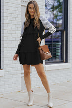 Load image into Gallery viewer, Striped Leopard Patchwork Long Sleeve Mini Dress