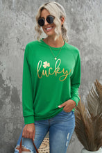 Load image into Gallery viewer, Lucky Glitter Graphic Raglan Sleeve Pullover Sweatshirt