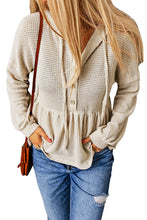 Load image into Gallery viewer, Waffle Knit Buttons Ruffled Hooded Top