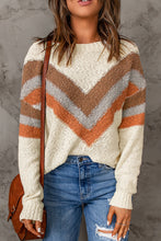 Load image into Gallery viewer, Beige Chevron Striped Drop Shoulder Sweater