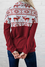 Load image into Gallery viewer, Burgundy Christmas Elk Print Cowl Neck Knit Top