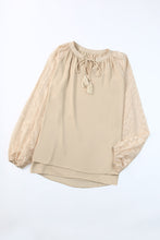 Load image into Gallery viewer, Beige Leopard Mesh Bubble Sleeve Split Neck Blouse